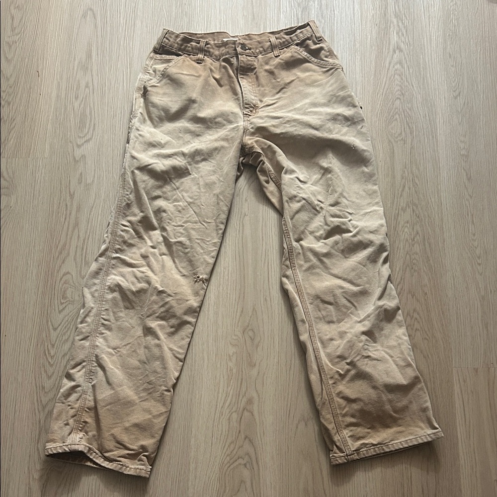 Vintage Carhartt Men's Khaki utility workwear Chino Pants tagged 34 x 34